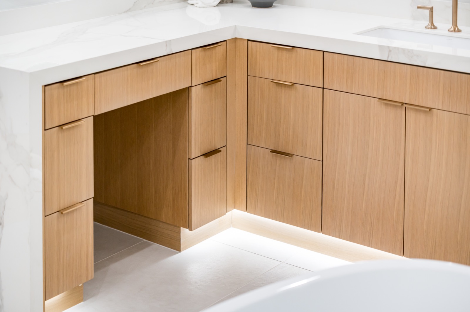 White oak vanity with a make-up counter