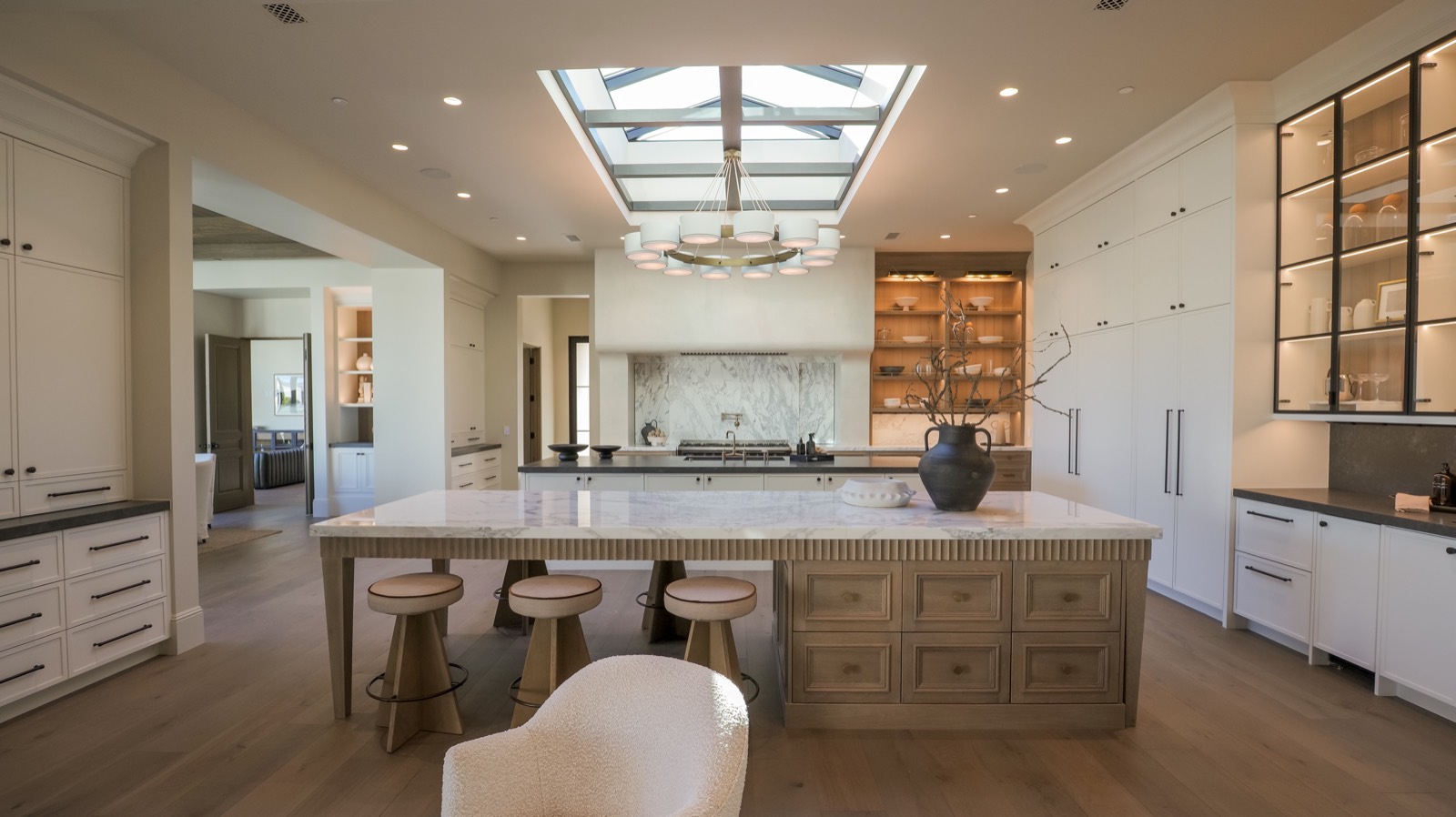 Panoramic view of the kitchen beneath the skylight